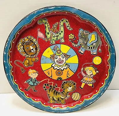 Daher Decorated Ware Metal Tray Platter Vintage Circus Clown Animals England 12” • $30
