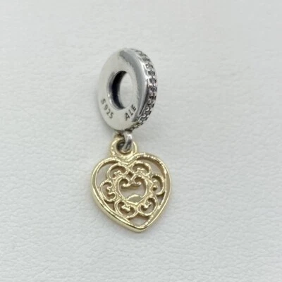 £87.64 • Buy Authentic Pandora ALE Silver Charm 14k Gold Magnificent Open Work Heart 791742CZ