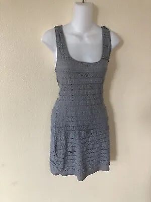 VTG Max Studio Stretch Lace  Dress Gray Distressed Grunge Lined Sleeveless Sz M • $16.50