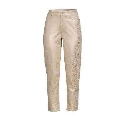 Time & Tru Women's Size 16 Gold Metallic Mid-Rise Slim Fit Straight Pants Zip • $18.95