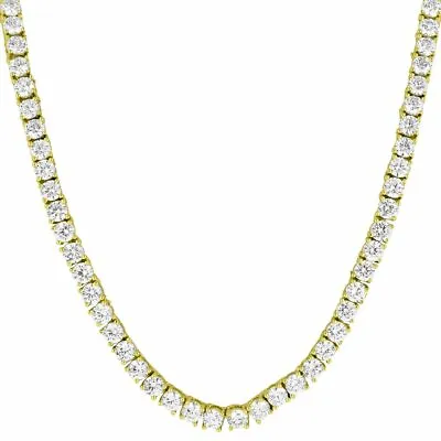 14k Yellow Gold Plated Flooded Lab CZ Mens 1 Row Iced Tennis Chain Necklace • $9.99