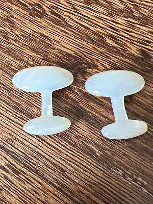 Vintage Hand Carved Solid Mother Of Pearl Shell Beveled Oval Cufflinks • $19.99