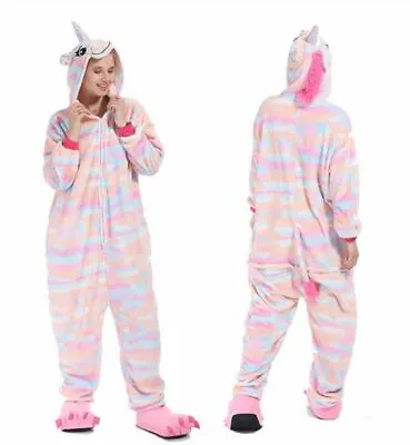 $31.99 • Buy Pink Blue Stripe Rainbow Unicorn Adult Onesie Kigurumi Csoplay Costume Pyjamas