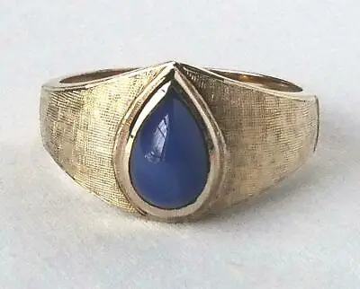 10k Yellow Gold Mens Pear Linde Lindy Blue Star Sapphire Ring Brushed Mount Sz 9 • $399