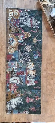 Vintage Christmas Tapestry Cat Kittens Table Runner 37 In X 13 In • $14.99