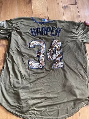 Bryce Harper Salute To Service Majastic Jersey 34 Nats Nationals Mens Large • $17.99