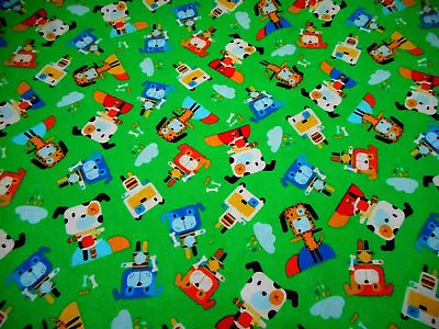 Michael Miller Fabric By Yard SALE Robot Dog Pup Bones On Green Premium Cotton C • $7.64