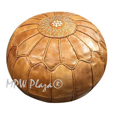 MPW Plaza Pouf Arch Retro Tan Moroccan Leather Ottoman (Stuffed) • $625