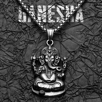 Hinduism Lord Ganesh Religious Stainless Steel Men Necklaces Pendant Chain 23  • $10.99