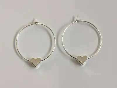 Handmade Silver Plated Heart Hoop Earrings With Organza Gift Bag • £2.99