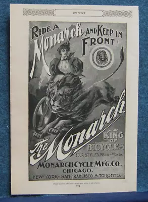 1896 Monarch Bicycle Ad Print    Ride A Monarch And Keep In Front  6.50 X 9.25  • $8.95