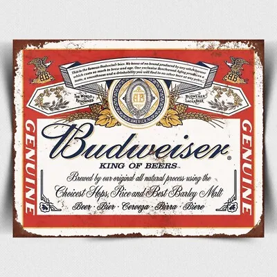 £4.79 • Buy BUDWEISER BEER SIGN METAL PLAQUE  Print Retro Advert Bar Man Cave Home Bar
