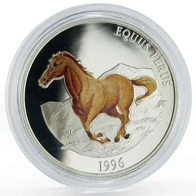 Mongolia 500 Togrog Endangered Wildlife Wild Horse Colored Silver Coin 1996 • $149.51