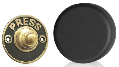 Wind Up Mechanical Doorbell Matt Black Brass Round PRESS • £43.95