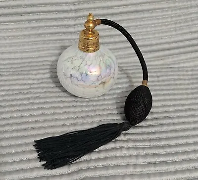 Murano Perfume Atomizer Irredescent White Pattern Black Fringed Pump No Scent • $18.70