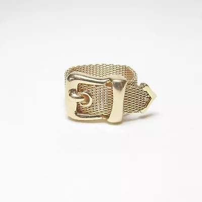 Italy Estate 14K Yellow Gold Belt Buckle Design Mesh Band Ring • $480