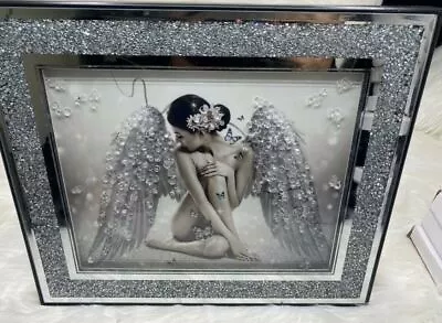 £49.99 • Buy WHITE ANGEL PICTURE CRUSHED DIAMOND CRYSTAL LIQUID ART WALL HUNG 55x45cms