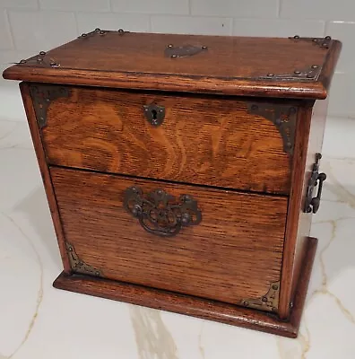 Antique Stationary Box Desk Top Oak Wood Cantilevered Edwardian C1910 Organizer • $289