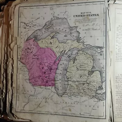 1854 Original Map Michigan Wisconsin From Smith's Quarto Geography For Framing • $50