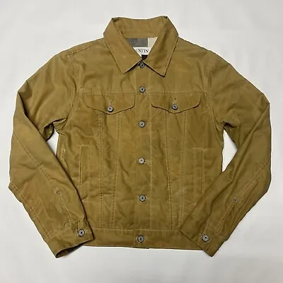 Gustin Tan Waxed Canvas Trucker Jacket S Oiled Oil Cloth Made In USA Plaid Lined • $129.99