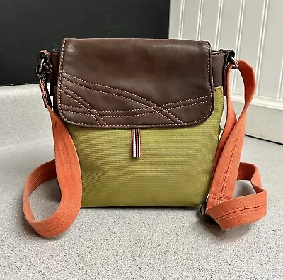 Ellington Green Orange Brown Nylon Travel CrossBody Organizer Bag Purse Small • $15.50
