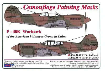 AML Models 1/48 CURTISS P-40K WARHAWK AVG IN CHINA Camouflage Paint Mask Set • $5.50