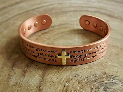 Pure Copper Magnetic Bracelet Arthritis Pain Therapy Cuff Serenity Prayer Cross • $14.95