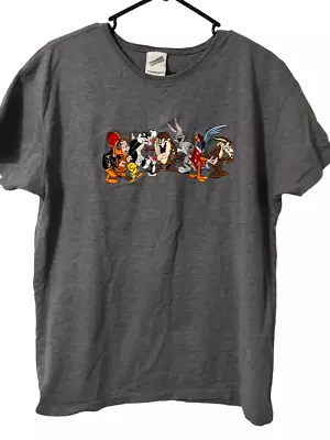 1999 Warner Bros Looney Tunes Gray Embroidered Tee Tshirt Size Large • $19.99