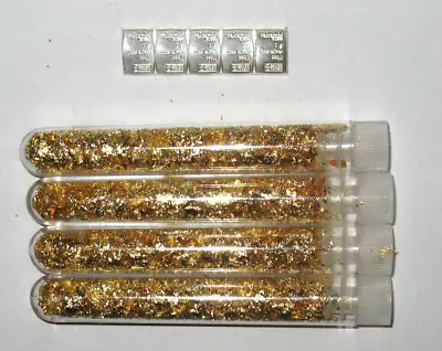 💎 5 X 1 Gram 999 Silver Valcambi Suisse Bars And 4 Vials Of Gold Flakes! • $24.95