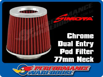 $25.90 • Buy Simota Racing Pod Dual Entry Air Filter Chrome Top Red Element 77mm Neck