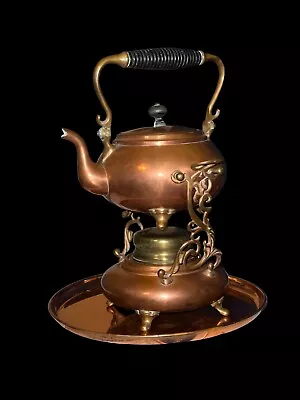 Vintage S. STERNAU ~ SS & Co. Copper Tilting Tea Pot With Stand & Butner 1892 • $120