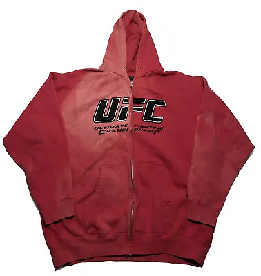 UFC Hoodie Men's Large L Full Zip Embroidered Logo Red Grunge MMA T3 • $40