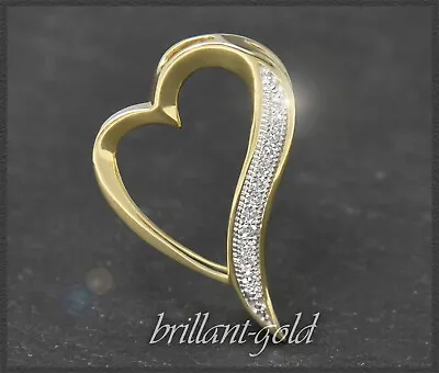 Heart Pendant With 12 Diamonds 10K Yellow Gold White Gold Women's Glider • £128.43