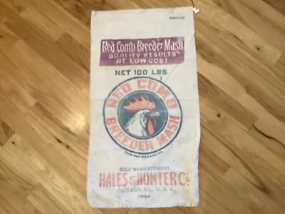 Vintage Red Comb Chicken Feed Sack Bag Hales & Hunter CO. Chicago Illinois • $25