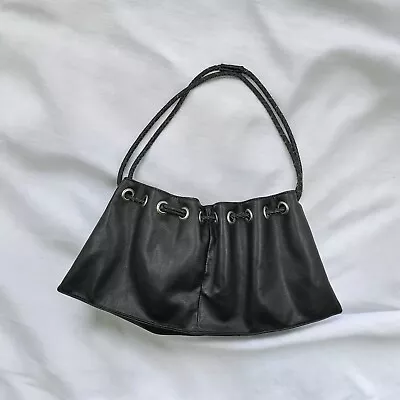 Black Faux Leather Synch Shoulder Purse Bag 90s Grommets Punk Rock Grunge Y2K • $22.09