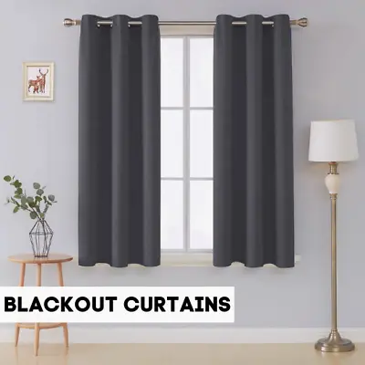 £20.49 • Buy Pair Ready Made Thick Blackout Curtains Thermal Ring Top Eyelet + Free Tie Backs