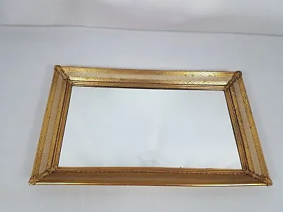 15  X 9  Vintage Metal Floral Filigree Edge Rectangle Mirror Vanity Tray Footed • $25