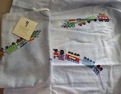 New  Pottery Barn Kids TRAIN JUNCTION Blue  PILLOWCASE  Dog  Flannel • $20.88