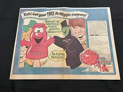 #01a MR.WIGGLE HAND PUPPETS Sunday Comics Ad Candy Flavor Gelatin Dessert 1967 • $9.99