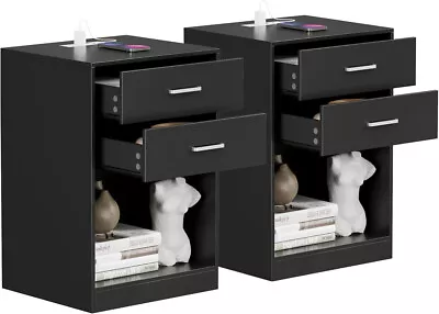 Set Of 2 Nightstand Bedside Table 2 Drawers With Charging Station And USB Ports • $99.95