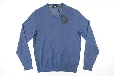 Hugo Boss Ermanno Blue Medium Wool Blend Vneck Sweater Mens Nwt New • $50