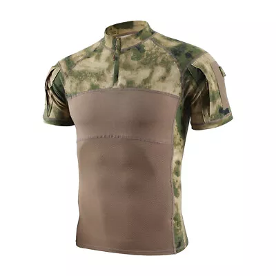 Men's Short Sleeve Shirt Army Tactical Summer Military Camo Shirt Outdoor Hiking • £23.99