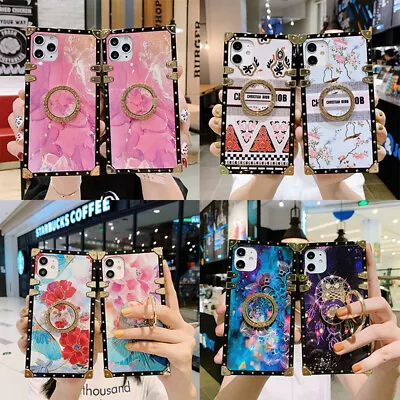 $14.71 • Buy For IPhone 14 13 12 11 Pro Max X XR Luxury Marble Flower Metal Square Case Cover