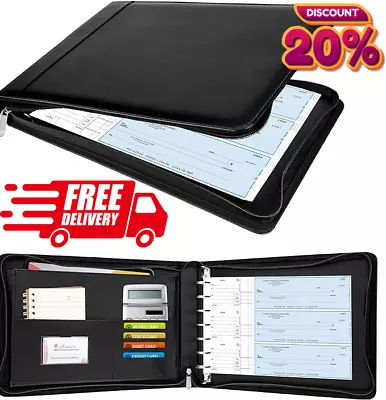 Zippered 7 Ring Business Check Binder Portfolio For 3-Up Business Size Checks • $41.97