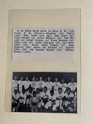 La Mesa Blue Jays New Mexico Las Cruces District 1958 Baseball Team Picture • $16