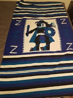 Mexican Warrior Zapotec Oaxacan Rug Blanket Heavy  Woven Wool Blend • $74.99