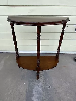 Vintage Antique Half Moon Dark Walnut Side Table W/scallop Edge  • $85