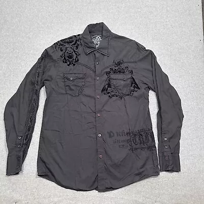 Roar Mens Gray Western Button Up Long Sleeve Shirt Size L Embroidered Cowboy • $15