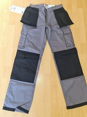 £11 • Buy Cargo, Combat Mens Work Trousers W34 X 29L Grey / Black, Holster Pockets