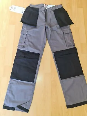 £11 • Buy Mens Cargo Work Trousers W36 X 29L Grey / Black Trousers Holster Pockets